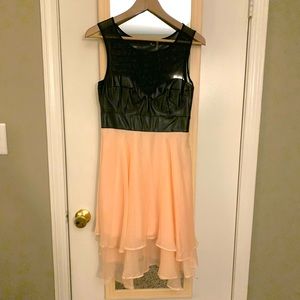 Pink Chiffon and Faux Leather 6216 Lindsay Lohan Dress